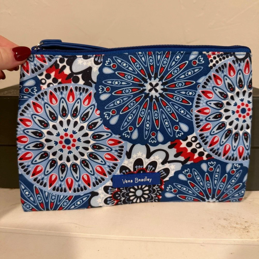Vera Bradley Cosmetic Pouch Womens Small Blue Let Sparks Fly Excellent Fireworks